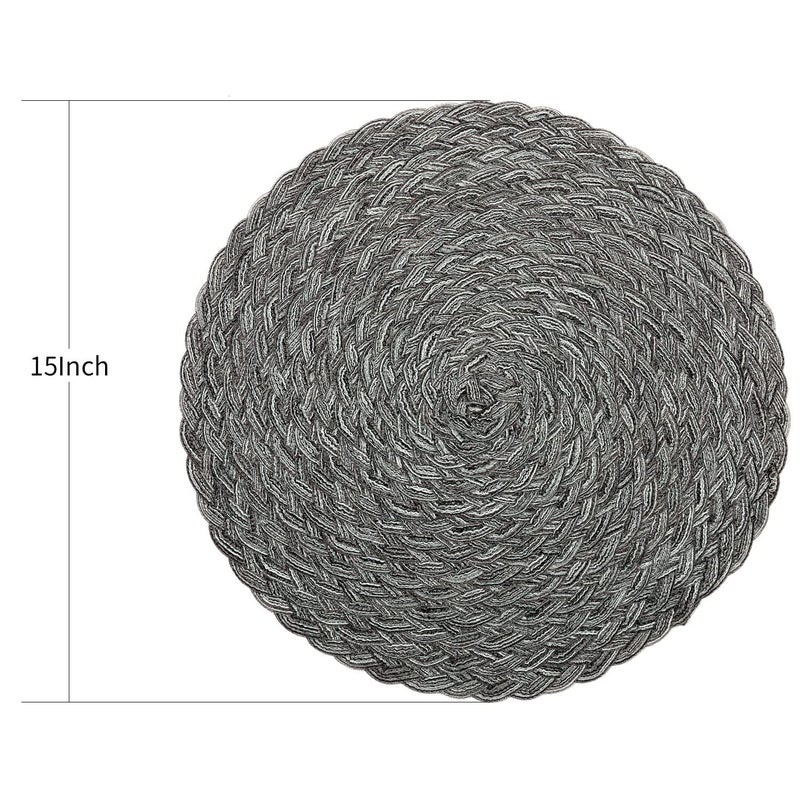 Topotdor Round Placemats Heat-Resistant Stain Resistant Anti-Skid Washable Polyproplene Table Mats Placemats (Set of 6, Braided-Gray) - Image 2